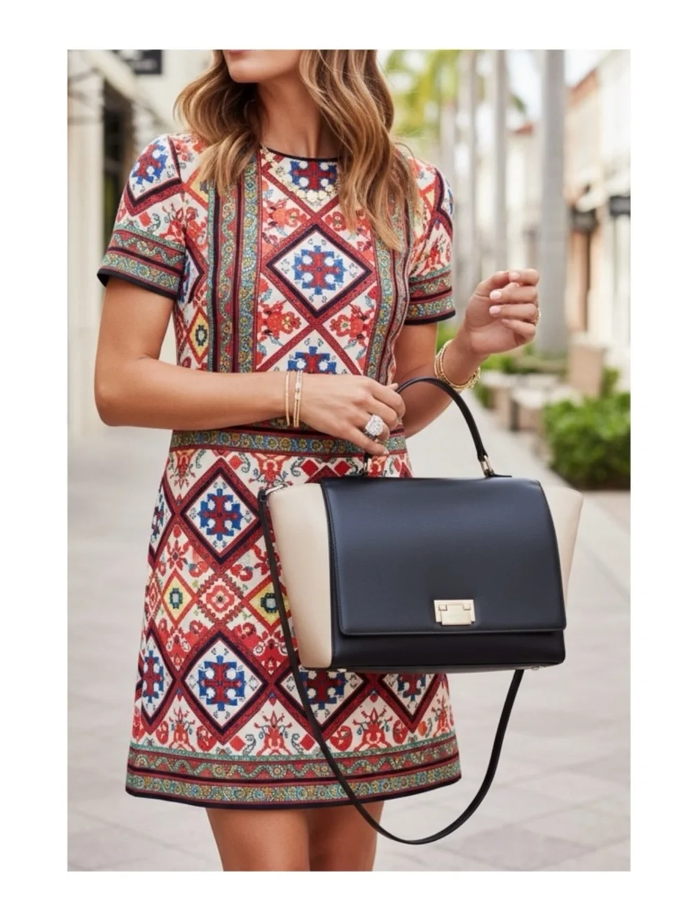 kate spade  Magnolia Park Large Two Tone Leather Satchel Handbag  Black Ivory